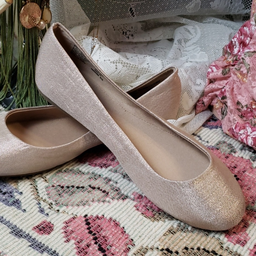 Beige sparkle ballet flats shimmer comfy shoes 8